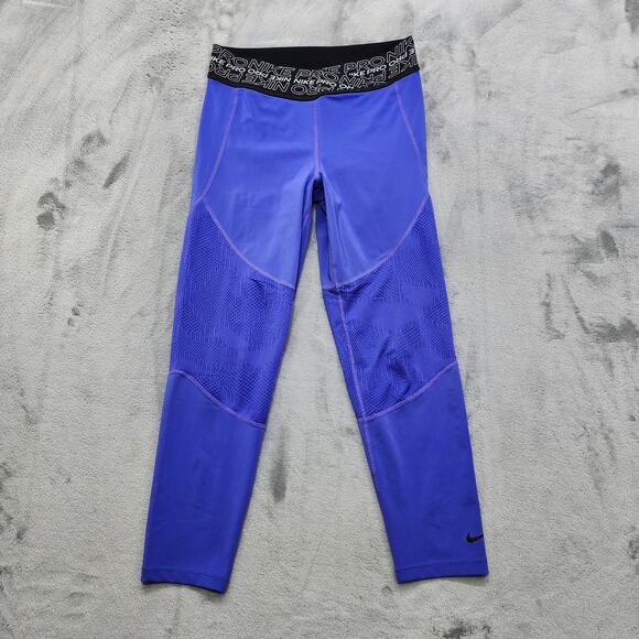 Nike Pro Leggings Womens M Purple Black Dri-FIT Twist Waist Crop Capri Running - Picture 1 of 14